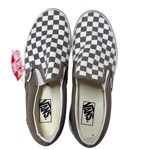 Vans Classic Slip-On Checkerboard Teak Brown White Shoes Mens 9 Womens 10.5